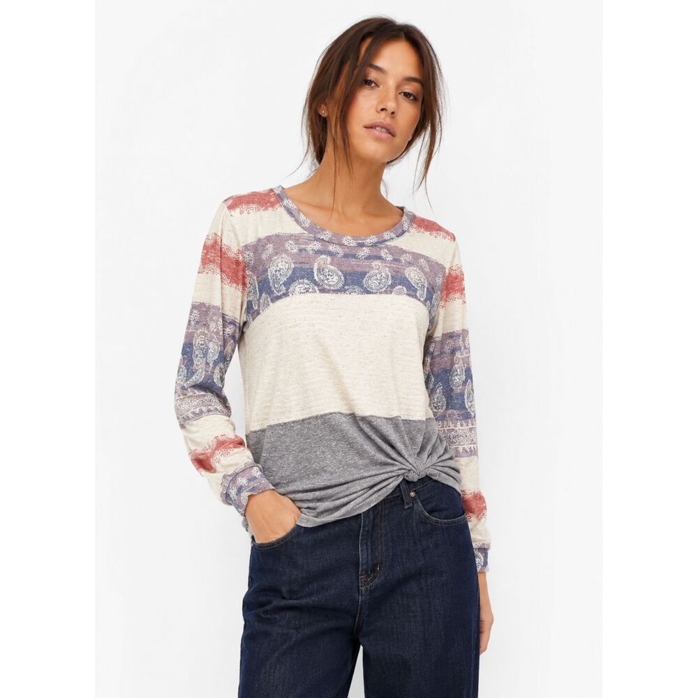 Signature Studio NEW Paisley Soft Knit Colorblock 3/4 Sleeve American Top Size S